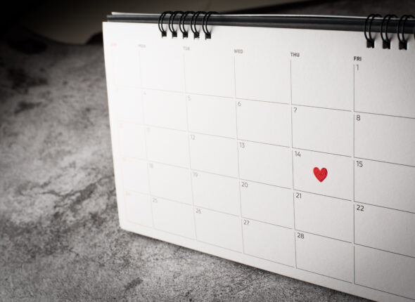 Red Heart in February 14 on the calendar, Valentine's day concep