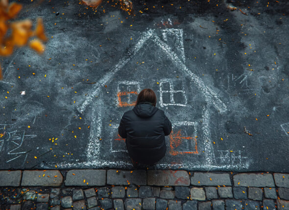 man-drawing-house-with-chalk-floor