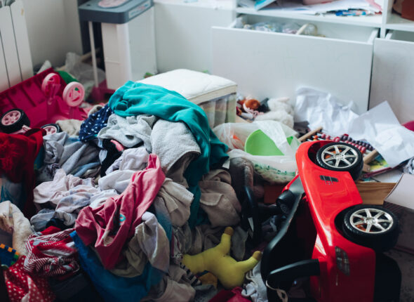 Mess and disorder in the room. Messy room and disorder concept